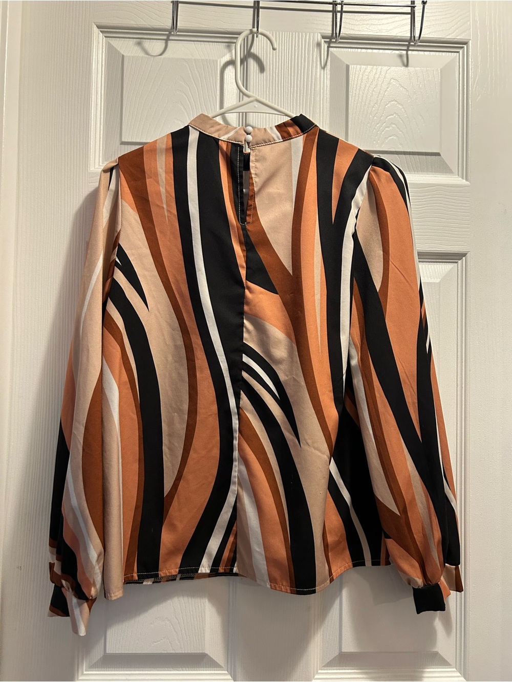 SHEIN Wave-Stripe Long Sleeve Blouse - Rust, Black, Cream - Picture 2 of 2